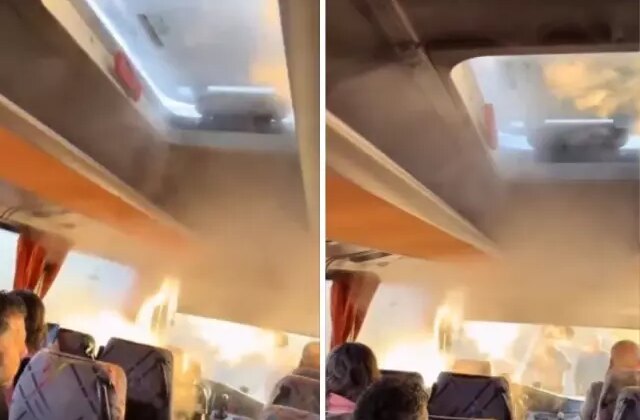 Dumanların yükseldiği otobüste oturmaya devam ettiler! Şaşkınlık yaratan anlar kameralarda