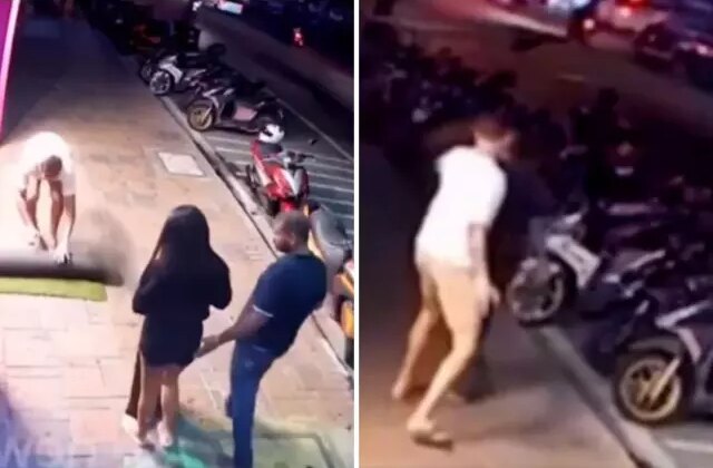 Eşini taciz eden sapığı tek tokatla bayılttı