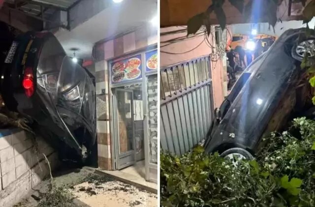 Fren yerine gaza basınca lokantanın bahçesine uçtu