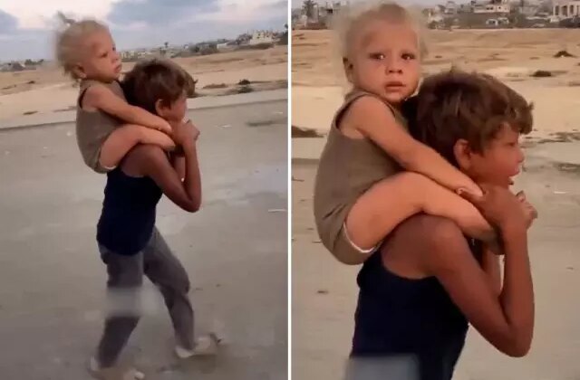 Gazze’den kahreden görüntü: Sırtındaki kardeşiyle ağlayarak göç etti