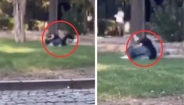 Gencecik kızlar saç başa kavga etti, çevredekiler film izler gibi seyretti