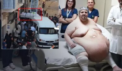 Görüntü Türkiye’den! 310 kiloluk cenazeyi evden böyle çıkardılar