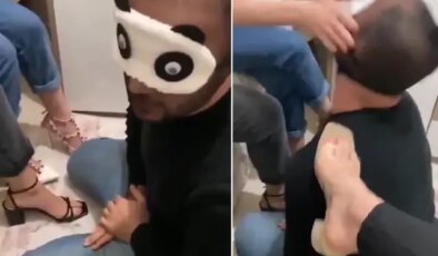 İnfial yaratan görüntü! 3 kadın 1 erkeği köle gibi kullandı