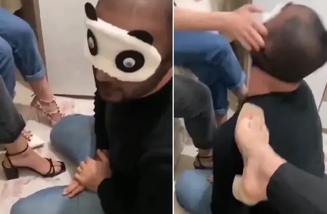 İnfial yaratan görüntü! 3 kadın 1 erkeği köle gibi kullandı