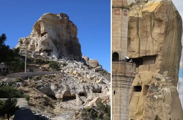 Kapadokya’da yıkımlar ardı ardına! Önce peribacası, şimdi de Kadıkalesi
