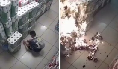 Markete gitti, tuvalet kağıdı reyonunu ateşe verdi! O anlar kameralarda