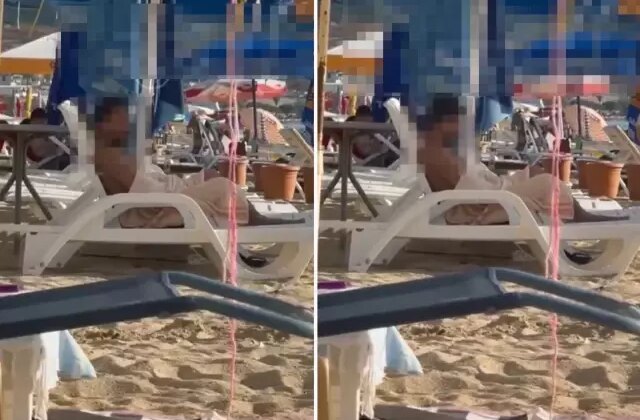 Mide bulandıran hareket! Plajda herkesin içinde kendini tatmin etti
