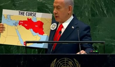 Netanyahu, BM’de kürsüye “Düşman ülkeler” haritasıyla çıktı! İçlerinden biri sürpriz