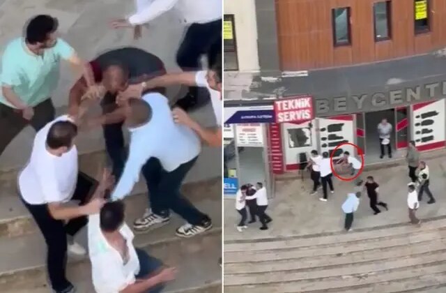 Onlarca kişi tekme, yumruk ve sandalyeyle birbirine girdi