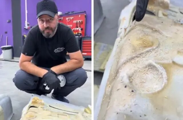 Oto yıkamacı aracın döşemesini söktü, görüntü mide bulandırdı
