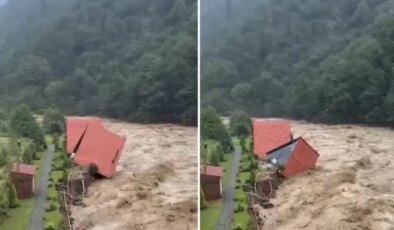 Görüntü selin vurduğu Rize’den: Doğanın gücü, insan hatasını yine affetmedi