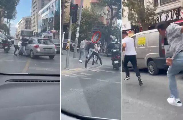 Trafikte dehşet! Biri sopayla saldırdı, diğeri biber gazıyla kovaladı