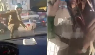 Trafikte tartıştığı sürücünün aracına saldırdı! O anlar kameralarda