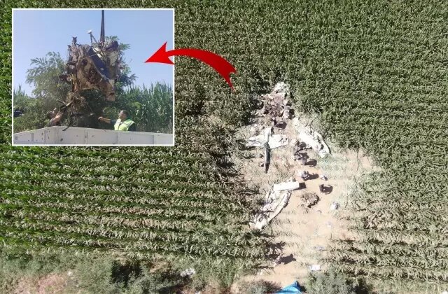 Uçağın enkazı kazanın şiddetini gözler önüne serdi! Kağıt gibi ezildi