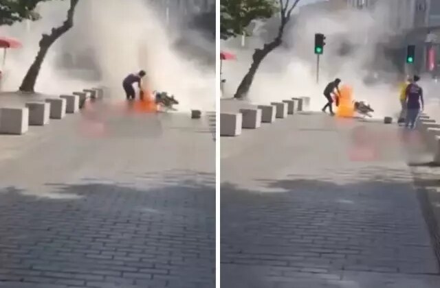 Üst üste iki ceza yiyince motosikletini cayır cayır yaktı