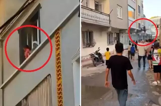 Yangında nefes kesen anlar! Önce çocuğunu attı, ardından kendisi atladı