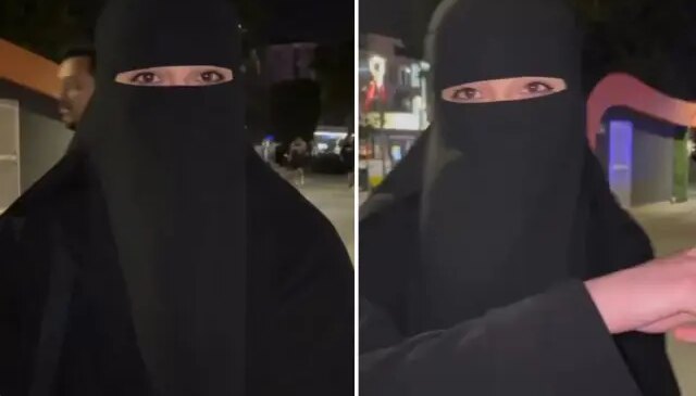 Yanı başındaki iki farklı görüntüyü gösteren çarşaflı kadın, isyan etti