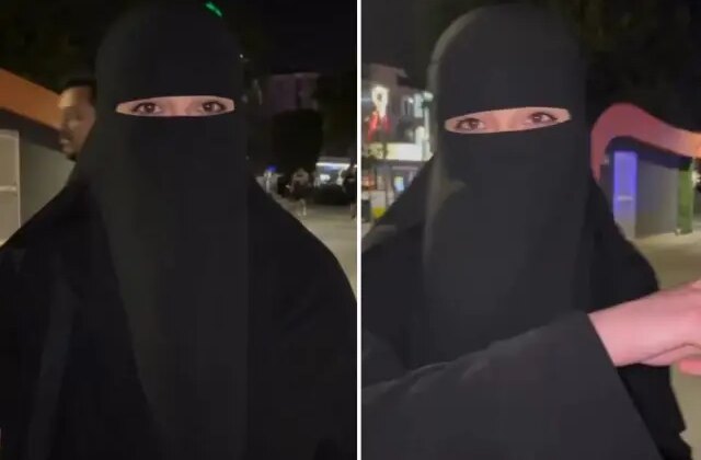 Yanı başındaki iki farklı görüntüyü gösteren çarşaflı kadın, isyan etti