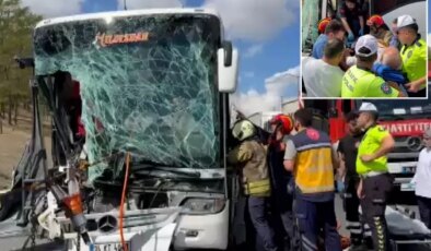Yolcu otobüsü kamyona çarptı! Çok sayıda yaralı var