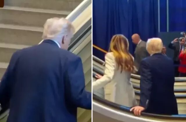 Yürüyen merdiven Trump binecekken arızalandı
