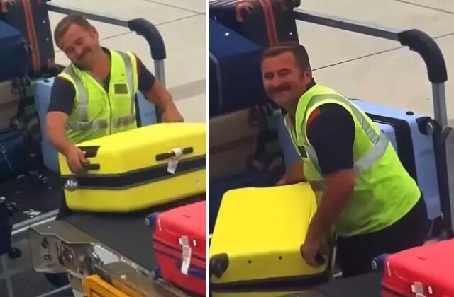 Bagaj yüklerken milyonların gönlünü kazandı