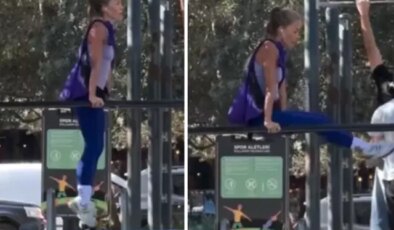 Bade İşçil, parkta spor yaparken görüntülendi
