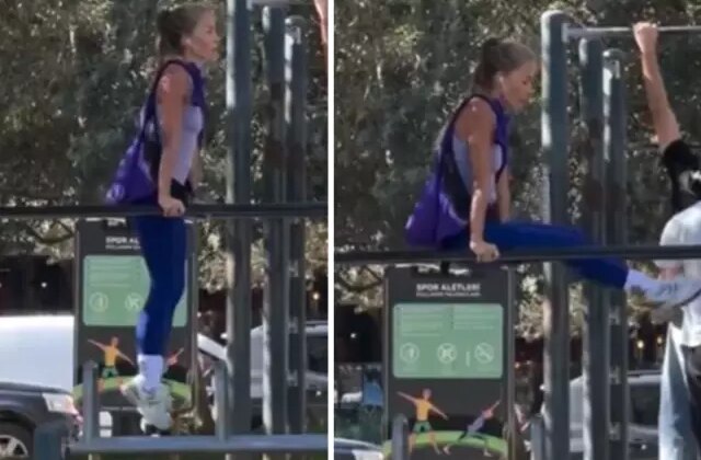Bade İşçil, parkta spor yaparken görüntülendi