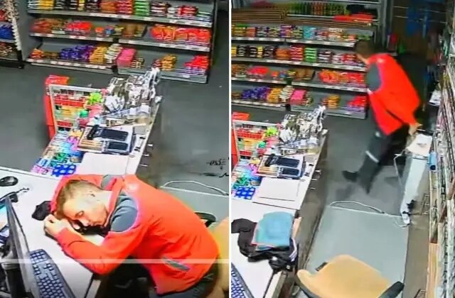 Benzin istasyonunda uyuyakalan çalışanın görüntüsü viral oldu