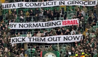Celtic taraftarları UEFA’yı suçlayarak İsrail’i protesto etti