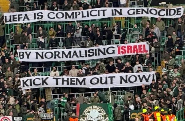 Celtic taraftarları UEFA’yı suçlayarak İsrail’i protesto etti