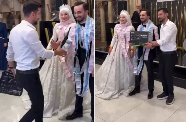 Düğünde damada ekran kartı takıldı