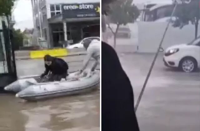 Felaketi bile eğlenceye çevirdiler! Selin vurduğu şehirden ilginç görüntüler