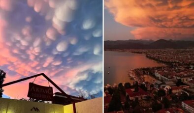 Fethiye’de sağanağın ardından gökyüzünde “Mammatus Bulutları” görüldü