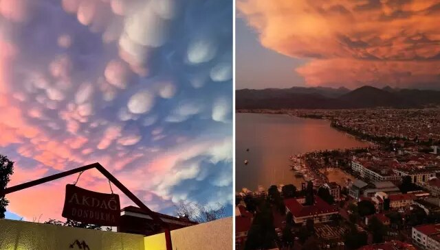 Fethiye’de sağanağın ardından gökyüzünde “Mammatus Bulutları” görüldü