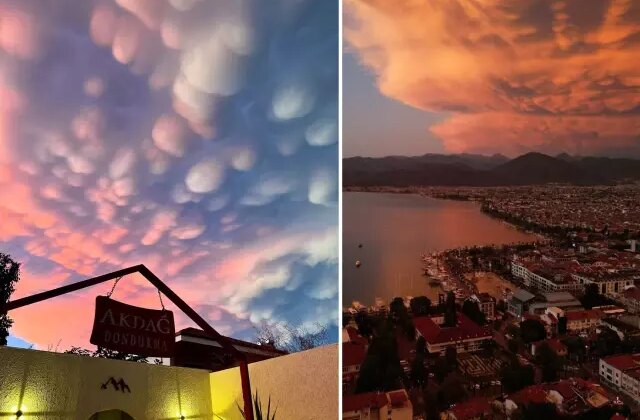 Fethiye’de sağanağın ardından gökyüzünde “Mammatus Bulutları” görüldü