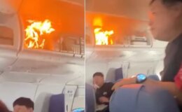 Havadaki uçağın kabininde yangın çıktı