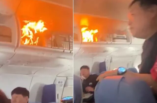 Havadaki uçağın kabininde yangın çıktı