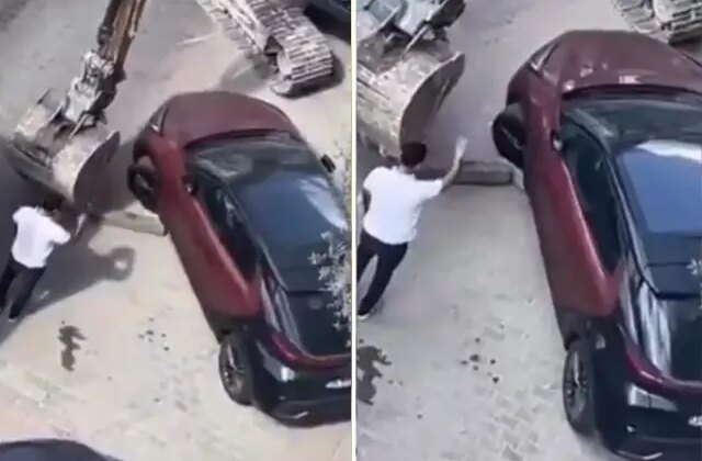 İş makinesi ile araç çekmeye kalktılar, ellerine yüzlerine bulaştırdılar