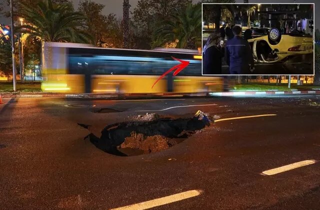 İstanbul’da sağanak nedeniyle yol çöktü, çukura giren taksi ters döndü