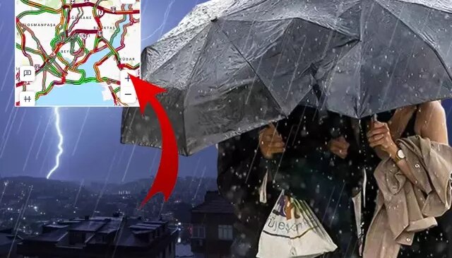 İstanbul’da yağış başladı, trafik felç! Harita kırmızıya döndü