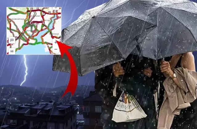 İstanbul’da yağış başladı, trafik felç! Harita kırmızıya döndü