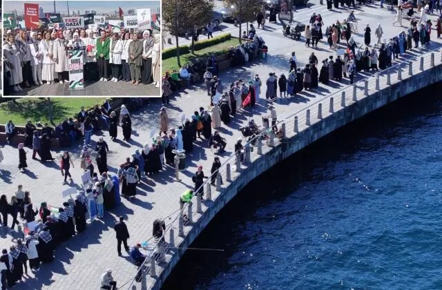 Cumhurbaşkanı Erdoğan çağrı yaptı, yüzlerce kadın Gazze için sokağa indi