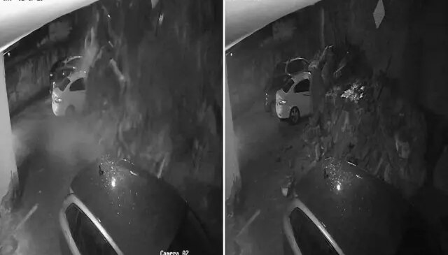 İstinat duvarı araçların üzerine böyle çöktü