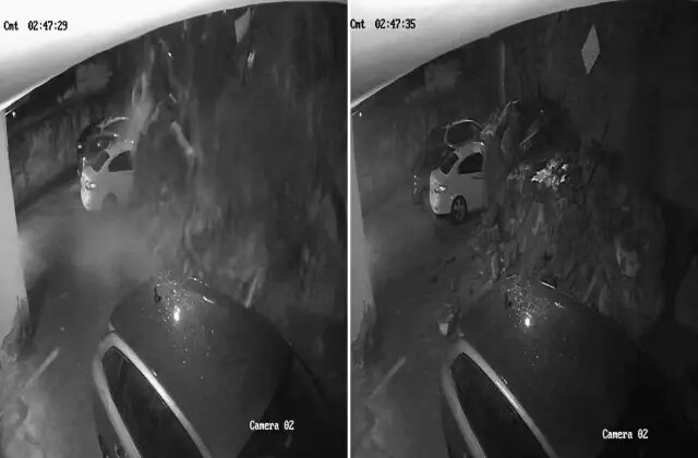 İstinat duvarı araçların üzerine böyle çöktü