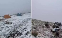 Kar yağışı aniden bastırdı, dağcılar mahsur kaldı