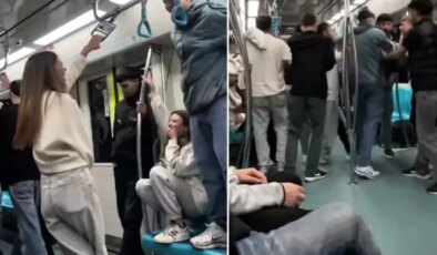 Marmaray’da 2 grup arasında kavga! Genç kızlar olanları gülerek izledi