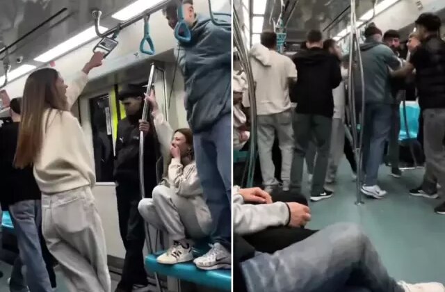 Marmaray’da 2 grup arasında kavga! Genç kızlar olanları gülerek izledi