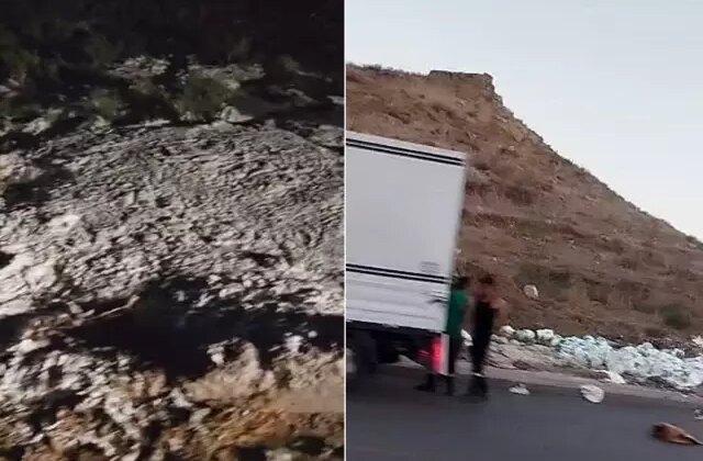 Skandal görüntü kamerada! Kovalar dolusu yoğurdu döküp gittiler
