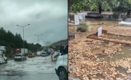 Muğla’da sağanak ve fırtına etkili oluyor! Yollar, evler mezarlar sular altında