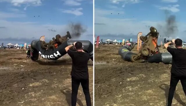 Off-road yarışında, finish çizgisini takla atarak geçti